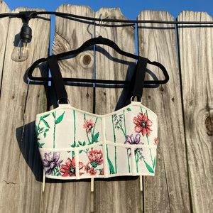 BCBGMaxAzria Floral Embroidered Crop Top - Cream and Black